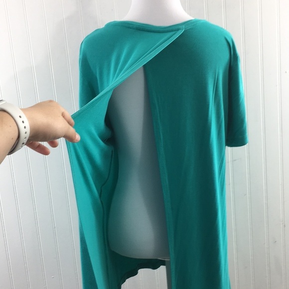 Logo Lori‎ Goldstein Aqua Green Tunic T Shirt Womens Medium Split Back Tee - Picture 4 of 9